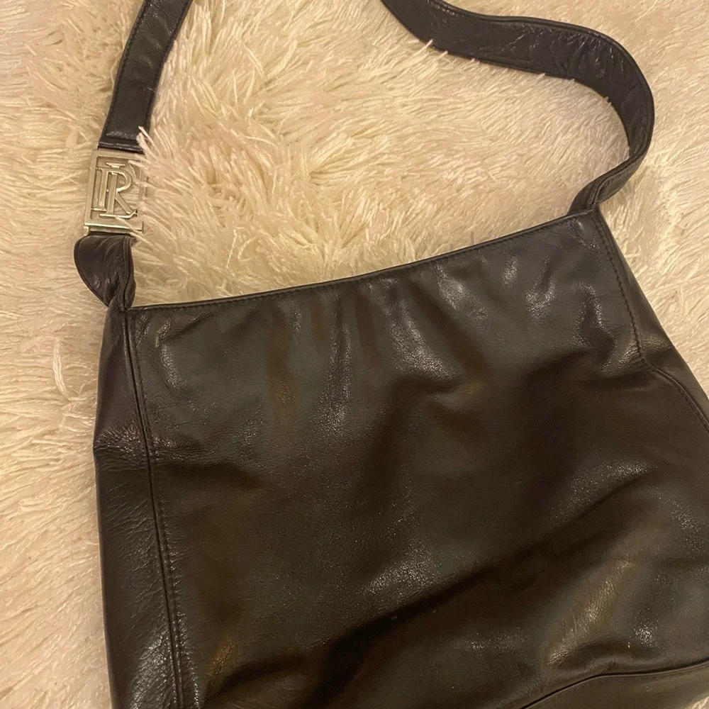 Rugby Ralph Lauren Black Leather Shoulder Bag with Curved Strap - Picture 2 of 9